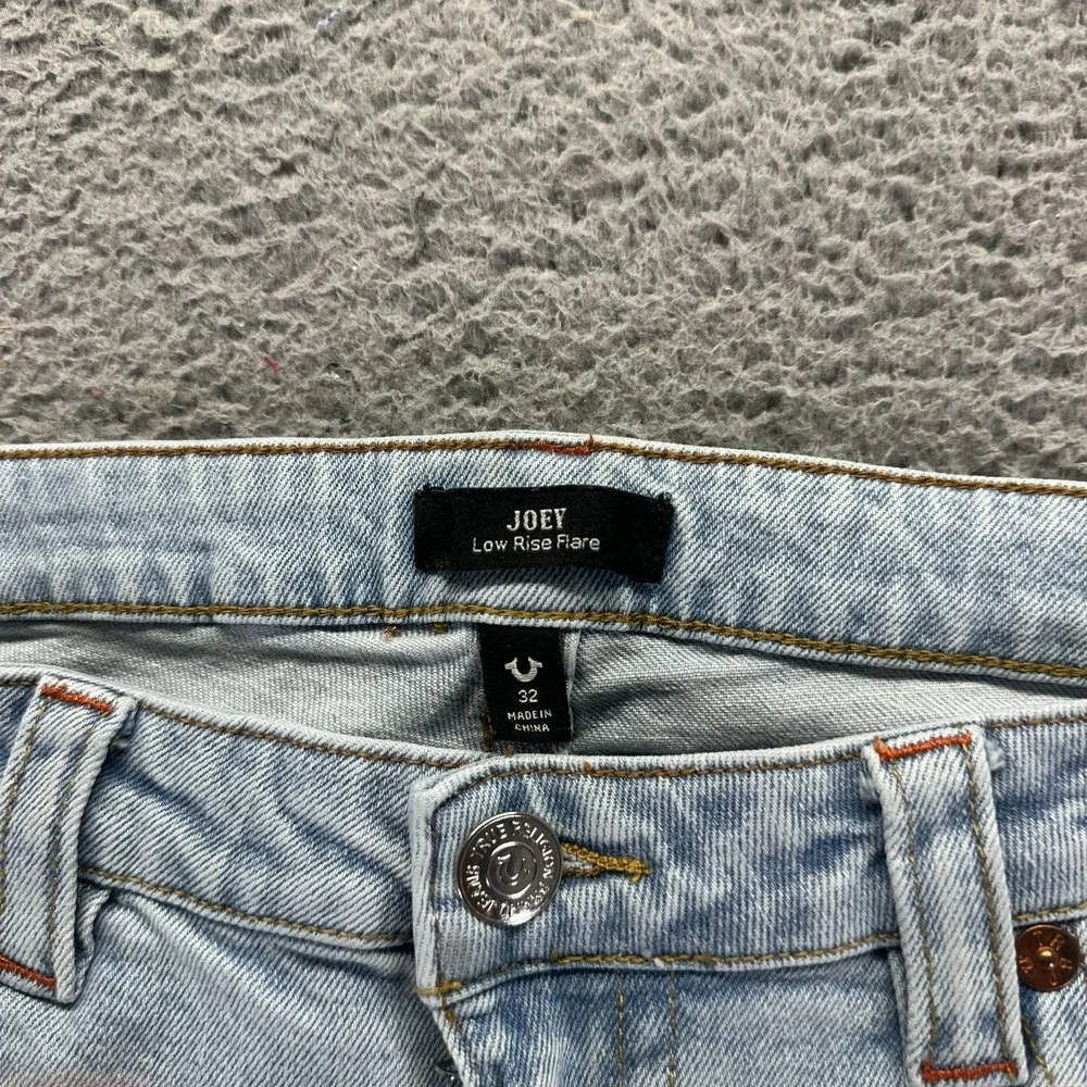 True Religion Joey Jeans 35x32 Blue Cotton Denim Flared Faded Stretch Distressed